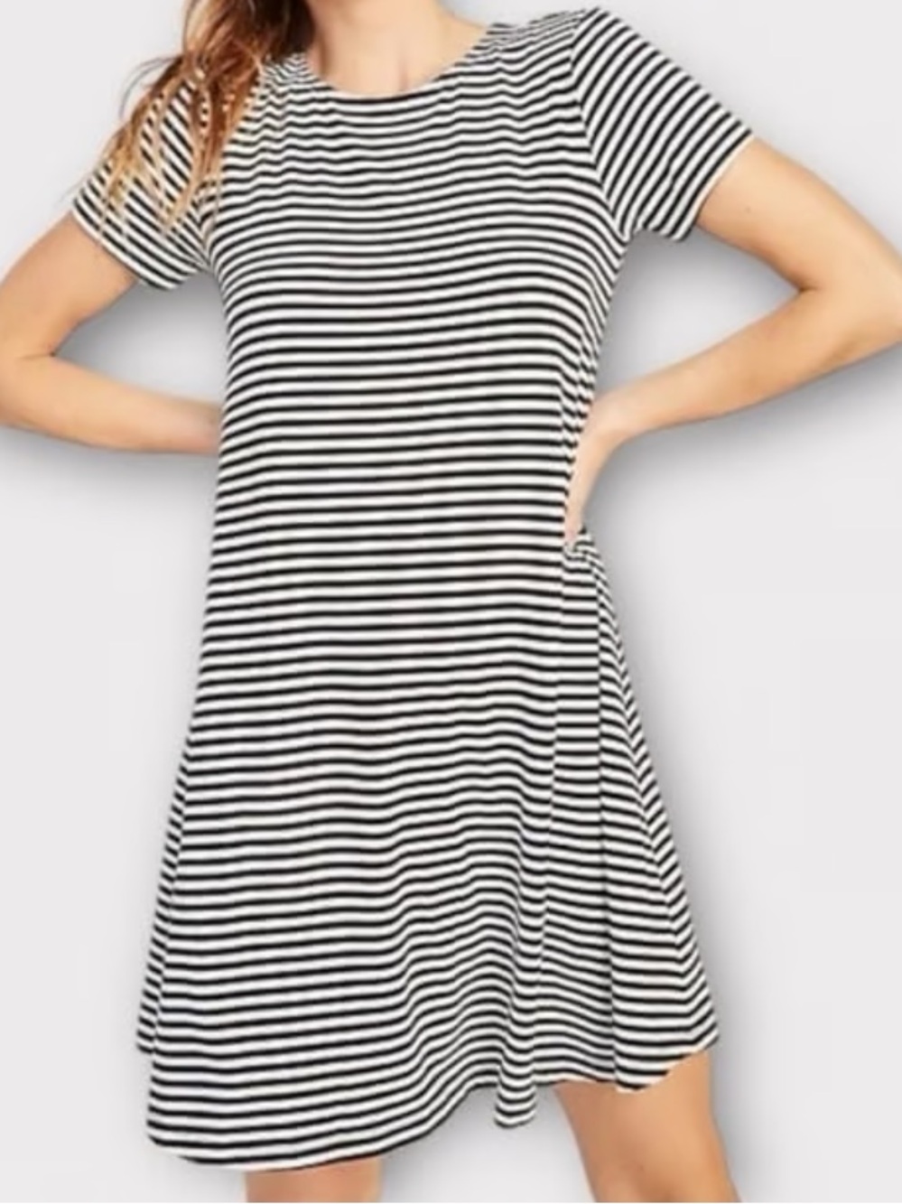Pinc charcoal gray and White Striped Midi Swing Dress
